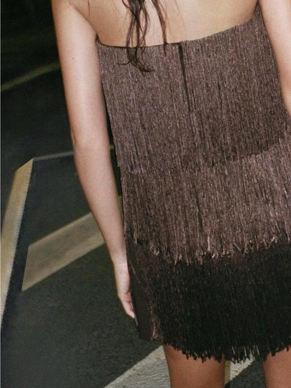 Zara Brown Strapless Fringe Mini Dress - Picture 4 of 5